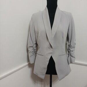 New Directions Light Gray Ruched Sleeve Blazer Jacket Women's Size S
